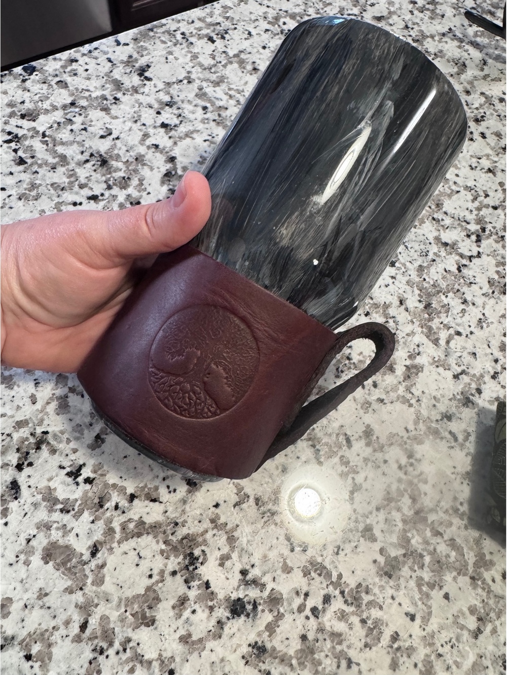 Portland Leather Goods Insulated Leather Bottle Sleeve Koozie Handle Brown Tree